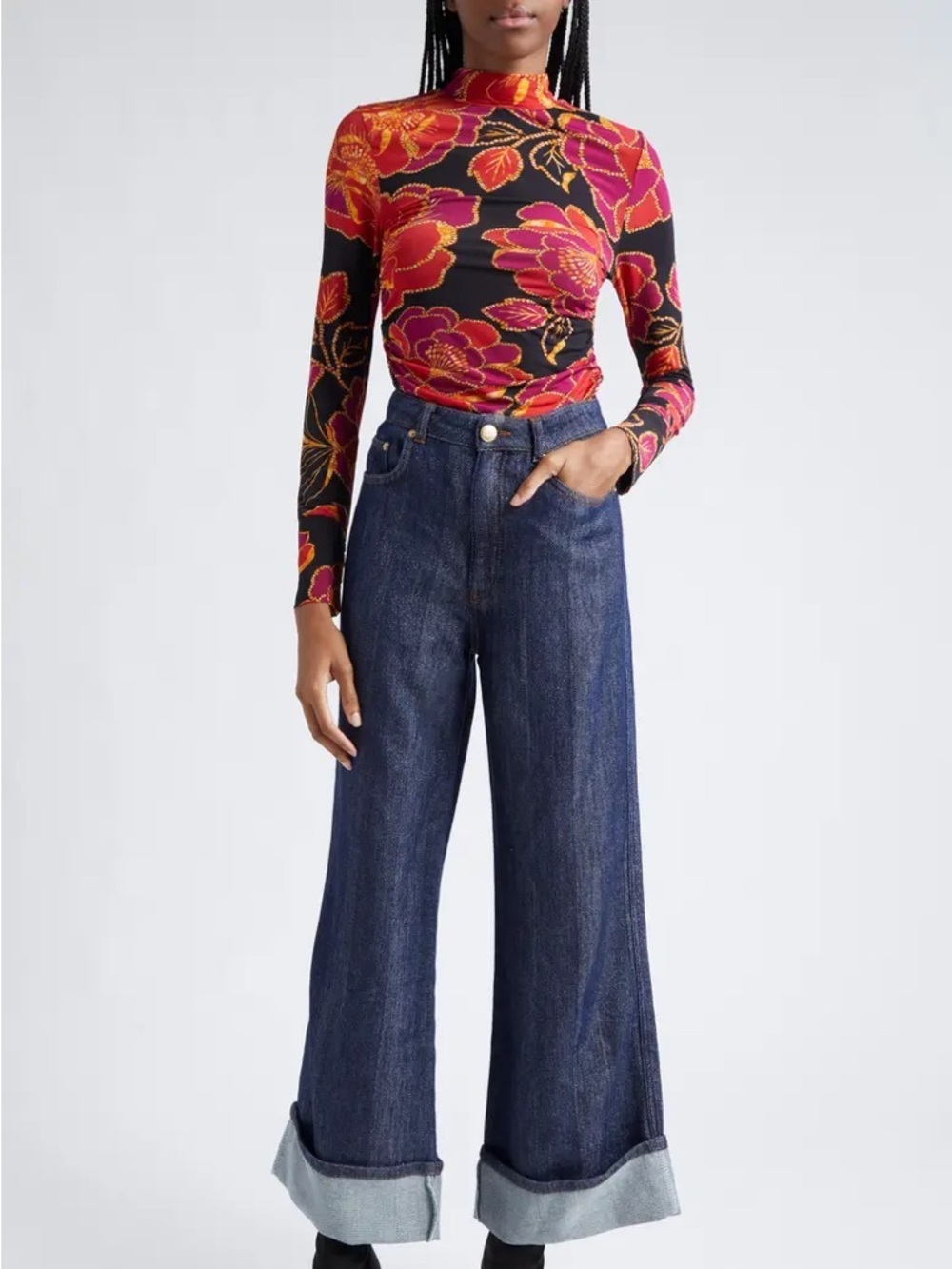 NWT FARM Rio Shiny Chita Print Jersey Top